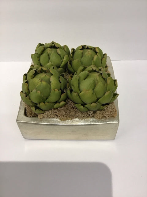 7"Sq Faux Succulents in Grey Ceramic Planter