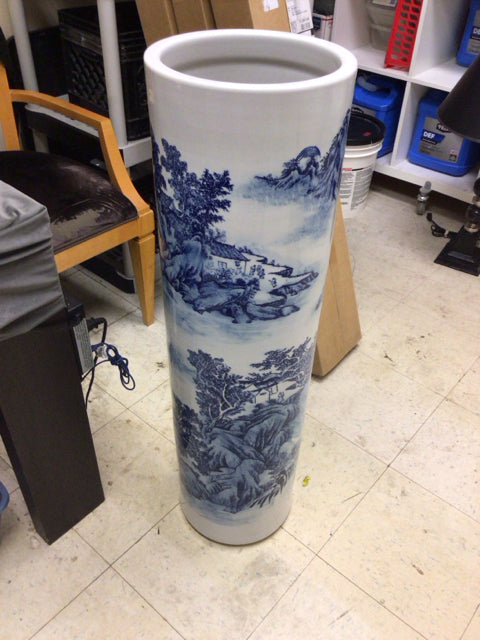 37 1/2" Blue & White Asian Ceramic Vase/Umbrella Stand