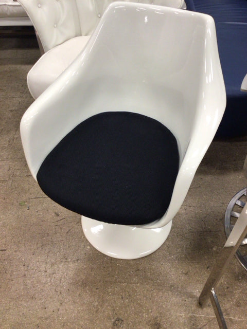 White Swivel Arm Chair W/ Black Cushion
