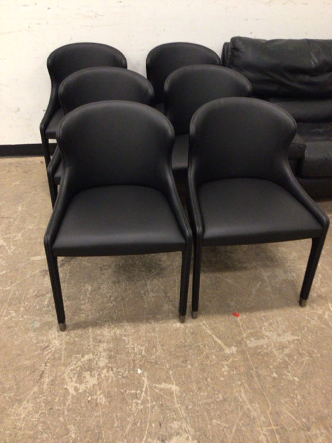 Set Of 6 Roche Bobois Steeple Black Leather Dining Chairs