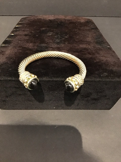 Men's Silver Cuff Bracelet w/Black Stones