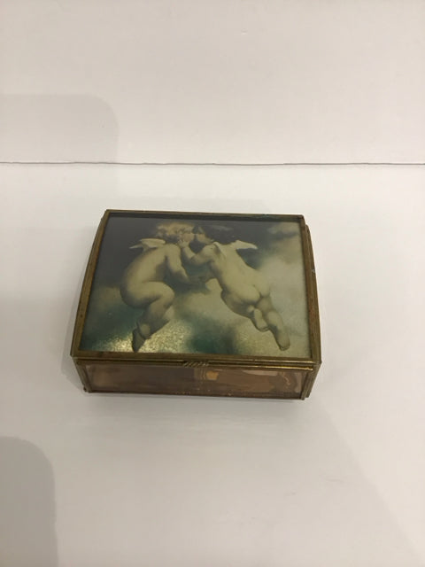 4.5x 4 Gold/Glass Music Box w/Angels