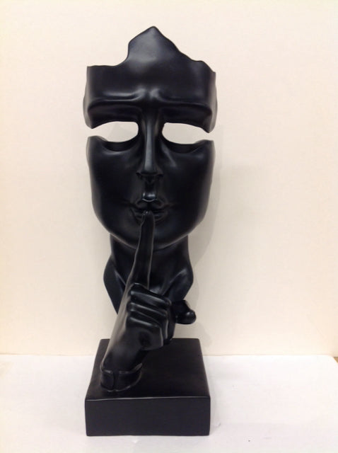 24" "Silence is Golden" Black Resin Sculpture
