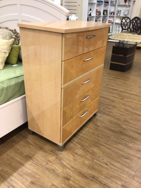 Light Wood Lacqured Five Drawer Chest