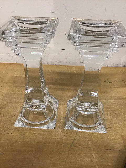 Pair Of 8" Clear Glass Candle Holder