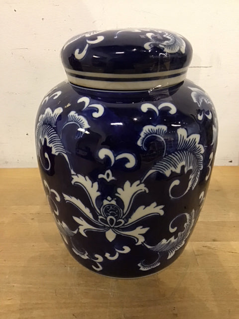 10" Blue & White Floral Ginger Jar