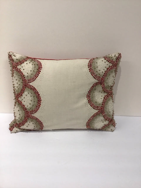 Tan Pillow Red Spot Design w/Beads