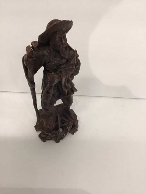 5" Wooden Asian Man w/Cane Figurine