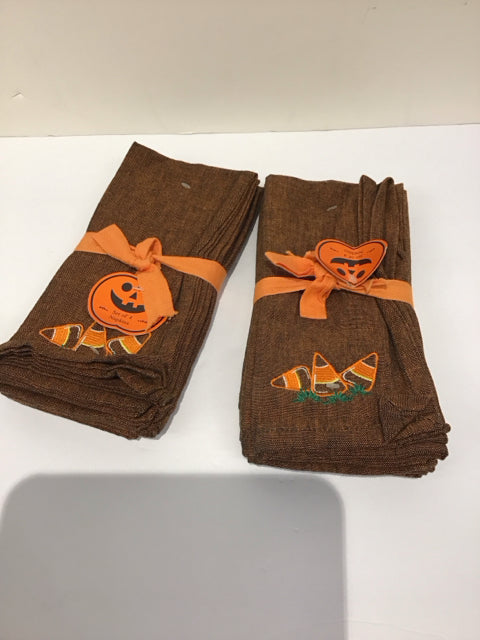 Set/8 Brown Napkins w/Candy Corn
