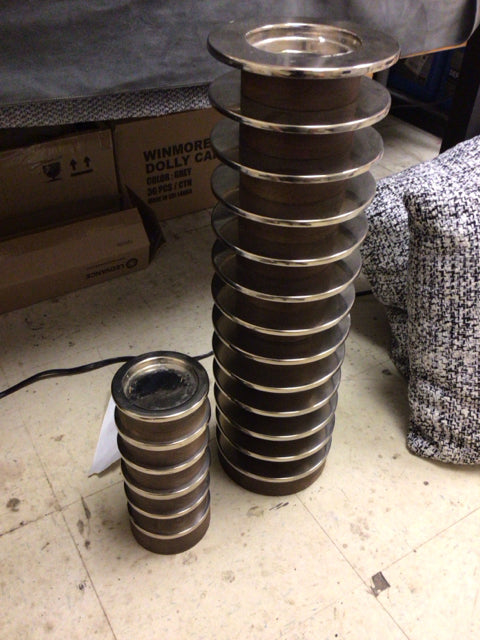Pair Of 24" & 10.5" Wood & Metal Stacked Candle Holders