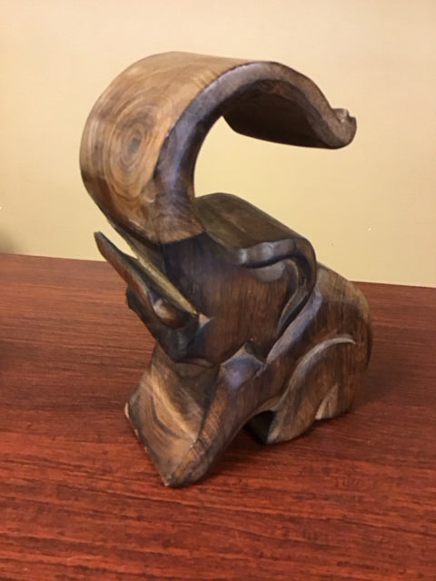 9" Wood Carved Elephant Sculpture