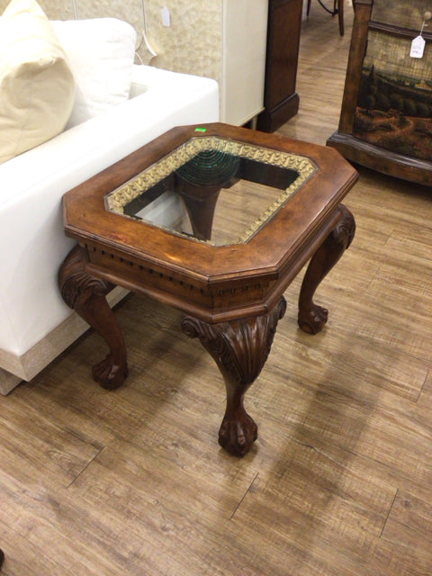 Dark Wood Glass Insert End Table