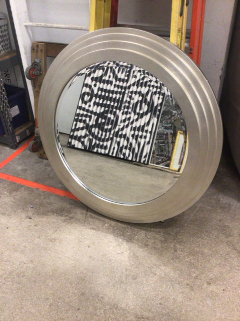 40" Round Silver Framed Beveled Mirror