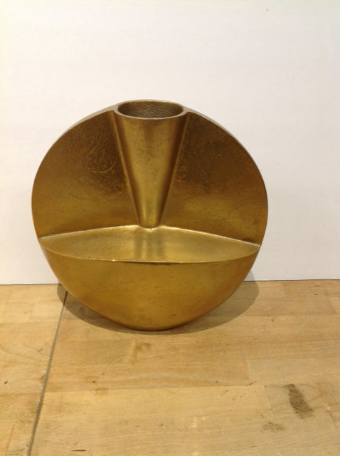12" Abstract Gold Metal Vase w/Funnel Top