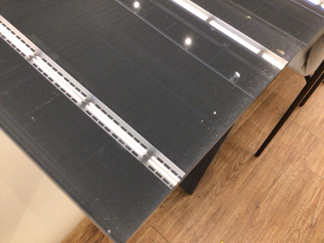 AS-IS Grey Glass Extension Metal Base Dining Table