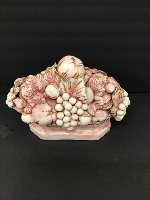 13x9 Ceramic Pink Fruit Table Decor w/Gold Accents