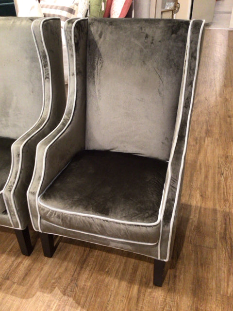 Grey Upholstered Wing Chair