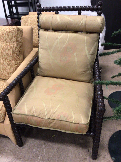 Dark Spindle Gold Floral Fabric Arm Chair