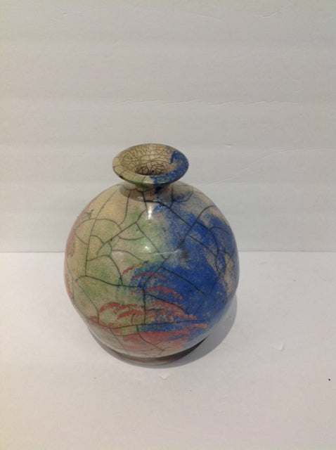 9" Multicolored Crackled Ceramic Vase
