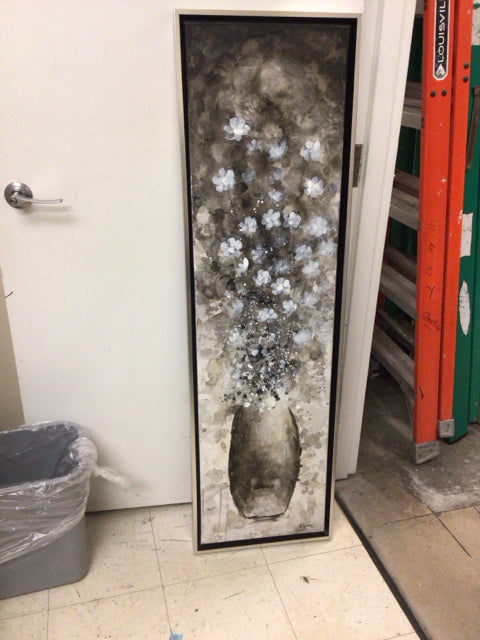 16 5/8" X 56 5/8" Black & White Framed Floral Print On Canvas