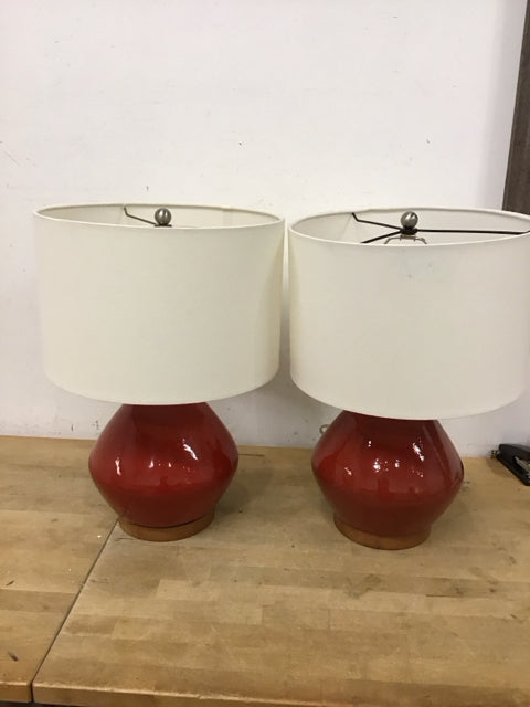 Pair Of 29" West Elm Red Ceramic Table Lamps As Is