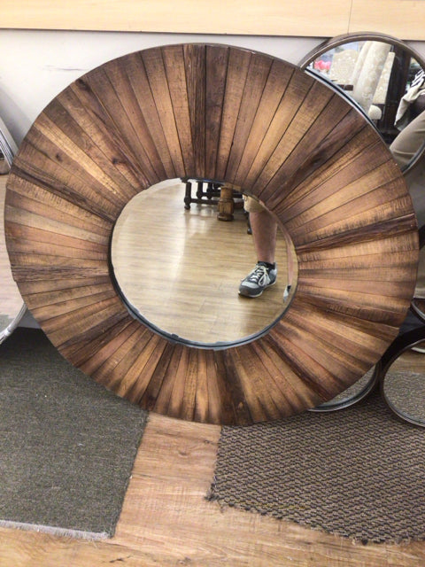36" Surya Round Wood Mirror