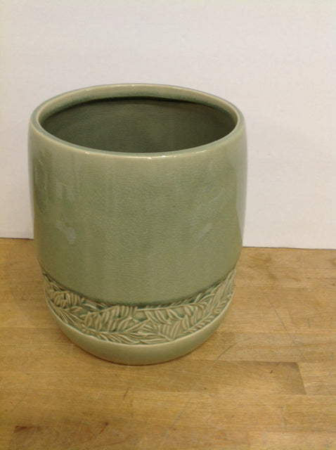 10" Green Crackled Ceramic Planter