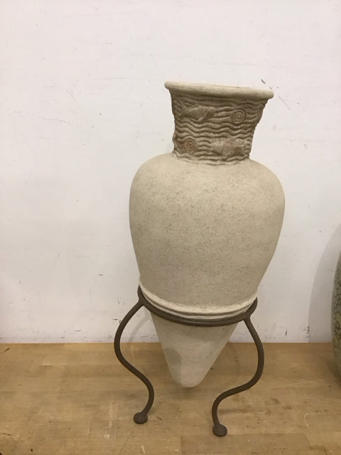 21" Cream Pottery Urn W/Metal Stand