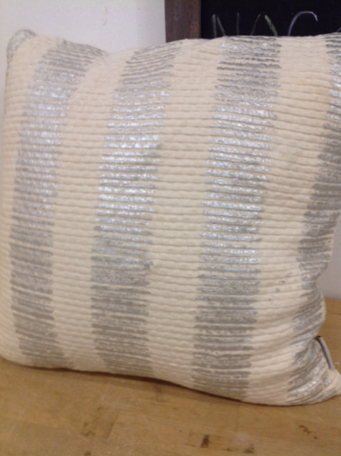 Pillow- 18" Ivory & Silver Stripe