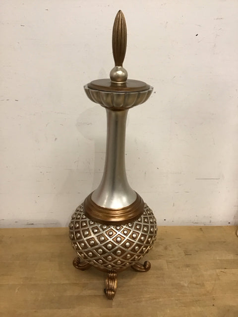 Brass & Silver Colored Resin Ornate Decorative Jar