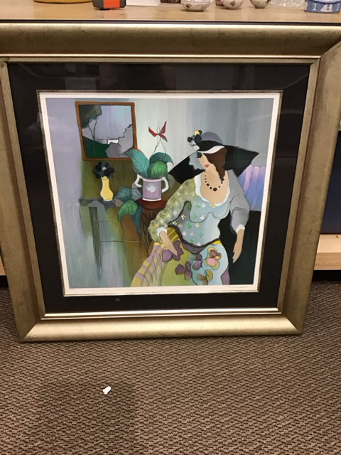 36"Sq Framed "Lady in Grey" Signed Tarkay 218/400