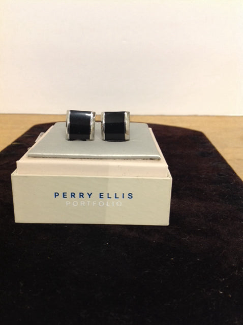 Perry Ellis Black Enamel Rectangular Cufflinks