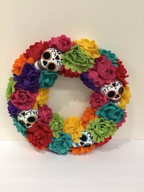 Felt Flower & Skulls Wreath