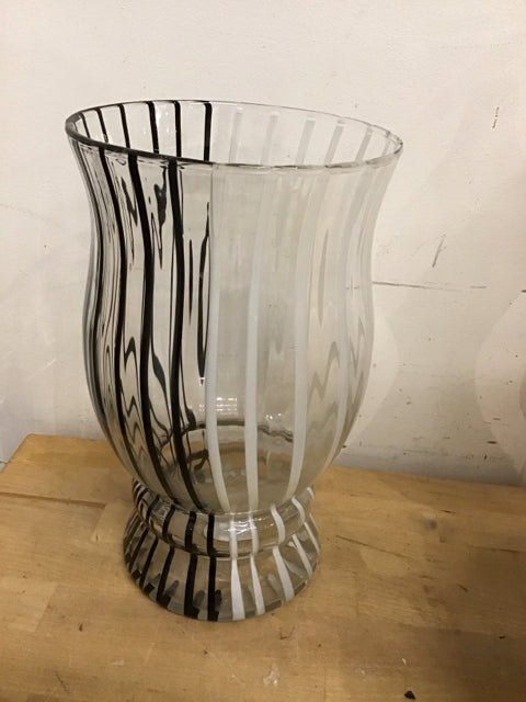 Pier 1 12" Black & White Striped Glass Vase