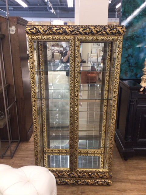 Gold Trim Beveled Glass Two Door Display Cabinet