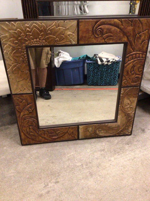 36" Square AS-IS Metal & Wood Framed Mirror