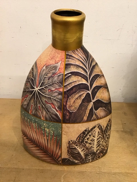 13" Metal Botanical Leaf Vase