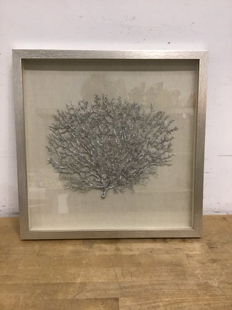 18" Sq Framed Silver Faux Sea Art