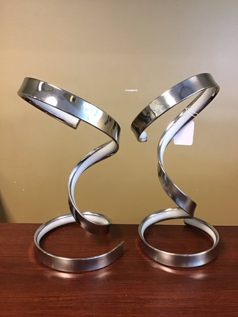 Pair of  9" W x 9" D x 17" H Twist Silver Table Lamp SKU 700707900