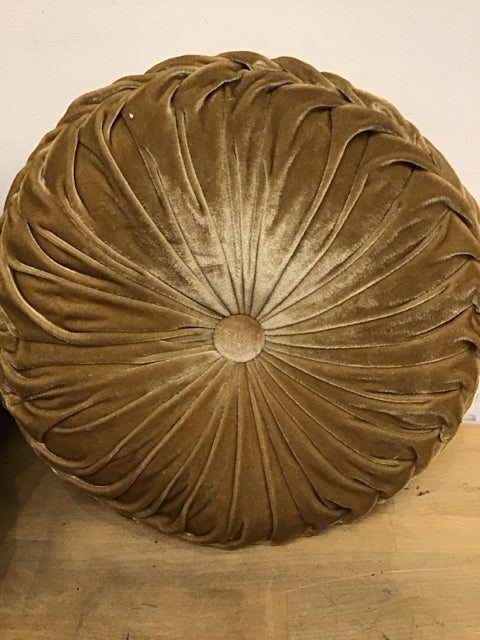 14" Gold Velvet Round Tufted Pillow
