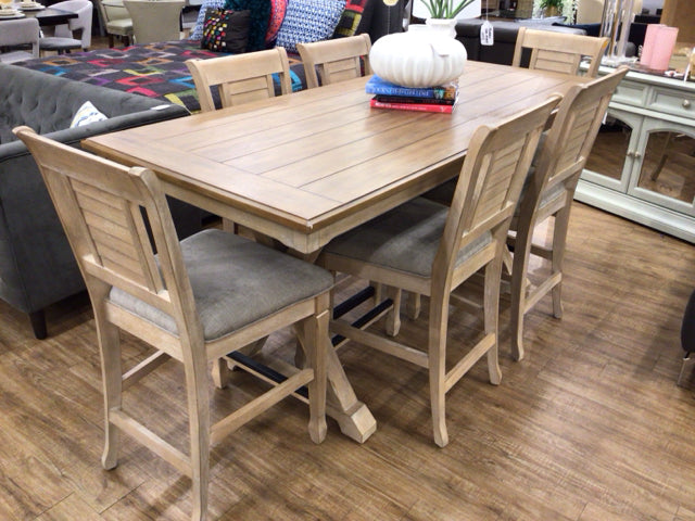 78" X 34" X 36" RTG Nantucket Breeze High Top Dining Table W/6 Dining Chairs