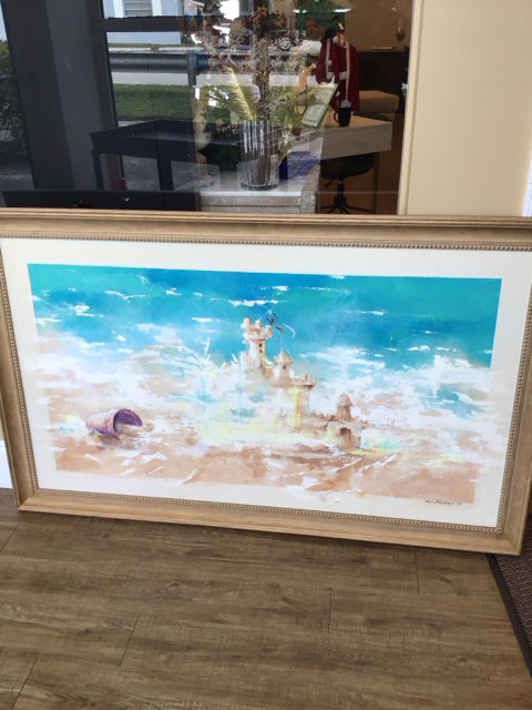 61.5"x38" Sand Castle On The Beach Signed Art