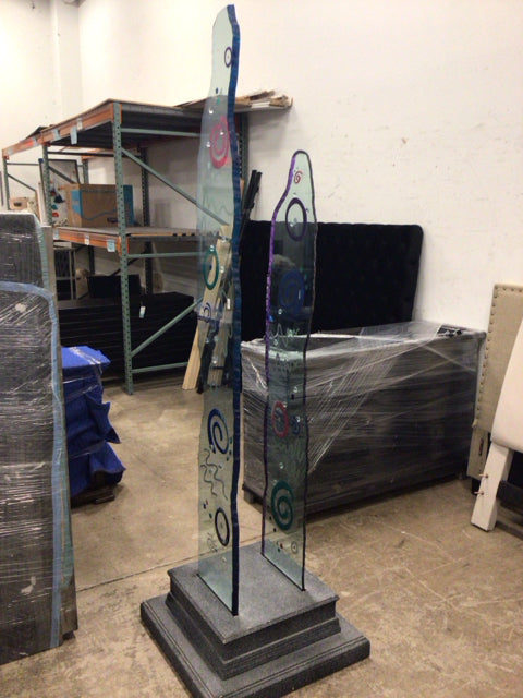 87 1/2" & 72" Clear/Blue Glass Sculpture On Silver Stand