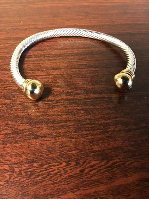 Silvertone Cuff W/Goldtone Ends Bracelet