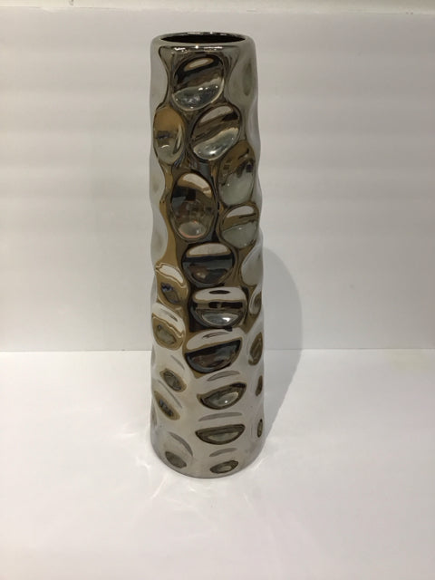 20" Silver Dimpled Metal Vase