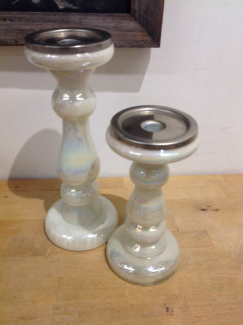 Candle Holders - Set Of 2 White Glass