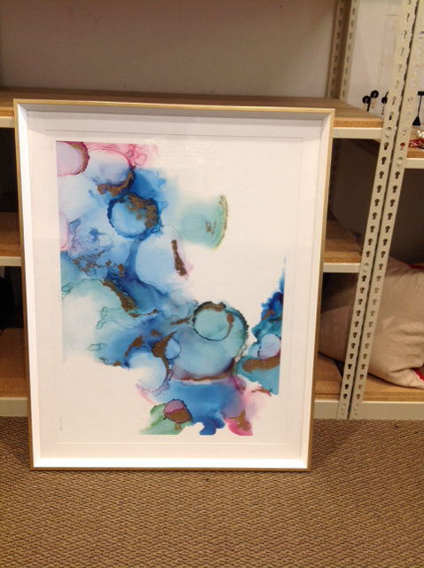 39x31 Blue/Pink/Gold Mixed Media Print