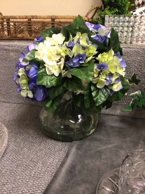 11 1/2" Faux Purple & White Floral In Glass Vase