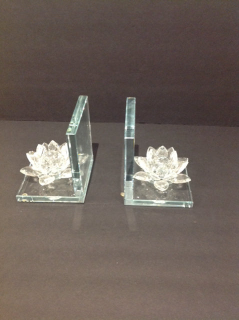 Crystal Bookends w/Lotus Flowers