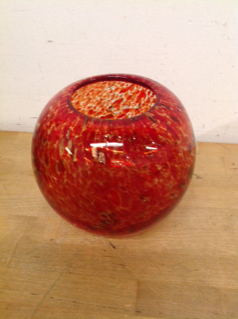 Vase- 8" Red Glitter Art Glass